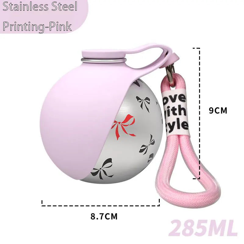 285ML Stainless Steel Pet Water Bottle Leak-Proof Dogs Drink Bottle with Silicone Bowl Puppy Drink Dispenser for Travel Walking