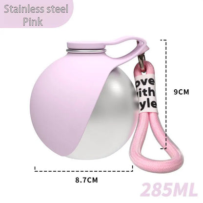 285ML Stainless Steel Pet Water Bottle Leak-Proof Dogs Drink Bottle with Silicone Bowl Puppy Drink Dispenser for Travel Walking