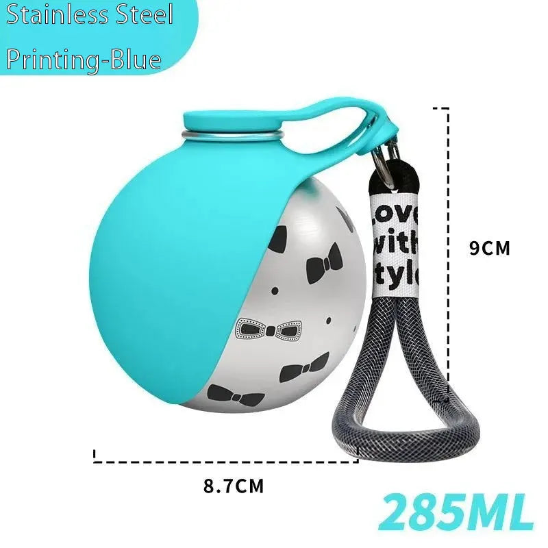 285ML Stainless Steel Pet Water Bottle Leak-Proof Dogs Drink Bottle with Silicone Bowl Puppy Drink Dispenser for Travel Walking