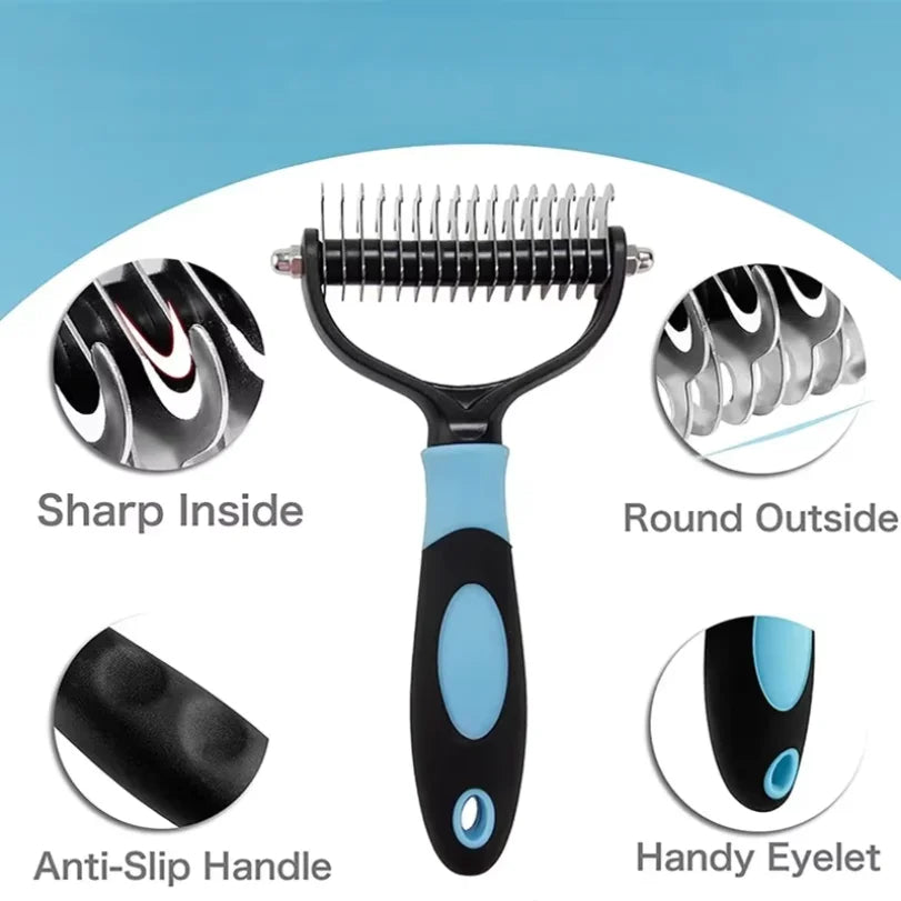 Professional Pet Deshedding Brush 2 Sided Dematting Dog Comb Cat Brush Rake Puppy Grooming Tools Undercoat Shedding Flying Hair