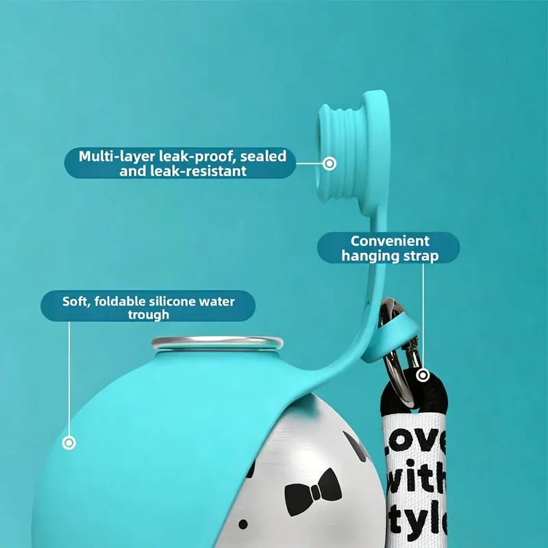 285ML Stainless Steel Pet Water Bottle Leak-Proof Dogs Drink Bottle with Silicone Bowl Puppy Drink Dispenser for Travel Walking