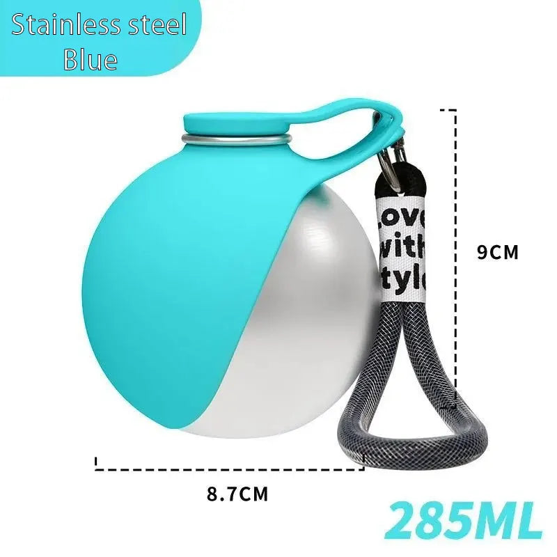 285ML Stainless Steel Pet Water Bottle Leak-Proof Dogs Drink Bottle with Silicone Bowl Puppy Drink Dispenser for Travel Walking